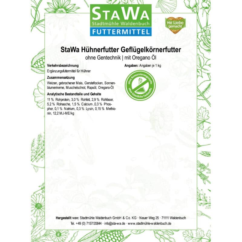 StaWa Hühnerfutter Geflügelkörnerfutter Körnerfutter | ohne Gentechnik | mit Oregano Öl – Detailbild 4 – jetzt kaufen bei Stadtmühle Waldenbuch Onlineshop