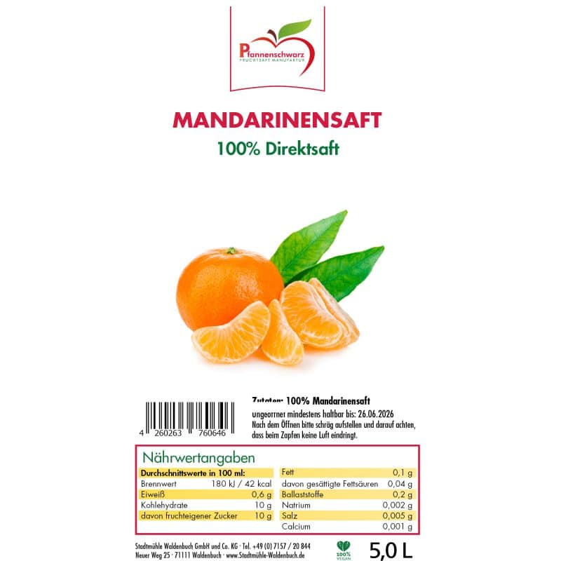 Mandarinensaft 100% Direktsaft Bag in Box 5 L – Detailbild 2 – jetzt kaufen bei Stadtmühle Waldenbuch