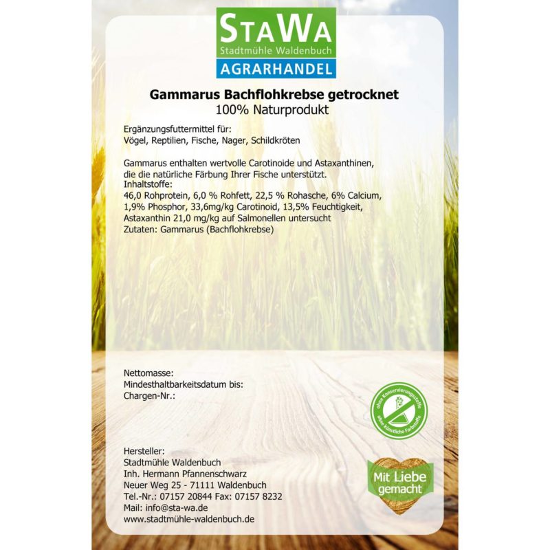 StaWa Gammarus Bachflohkrebse getrocknet | natürlicher Snack für Fische, Wasserschildkröten, Vögel, Reptilien und Nager – Detailbild 2 – jetzt kaufen bei Stadtmühle Waldenbuch