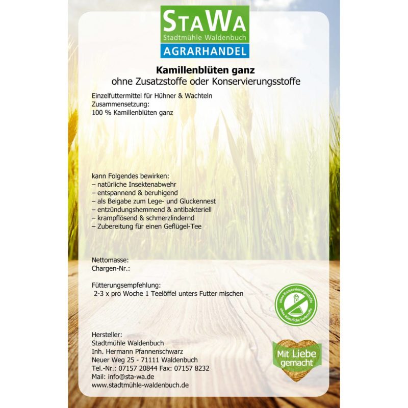 StaWa Kamillenblüten ganz für Hühner und Wachteln – Detailbild 1 – jetzt kaufen bei Stadtmühle Waldenbuch Onlineshop