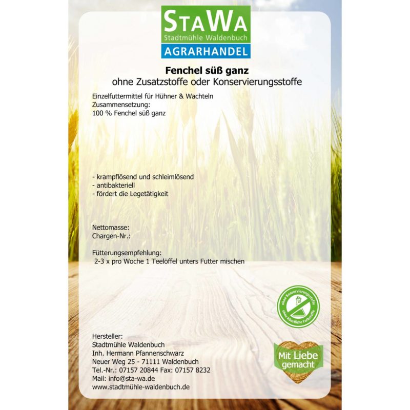 StaWa Fenchel süß ganz für Hühner und Wachteln – Detailbild 1 – jetzt kaufen bei Stadtmühle Waldenbuch