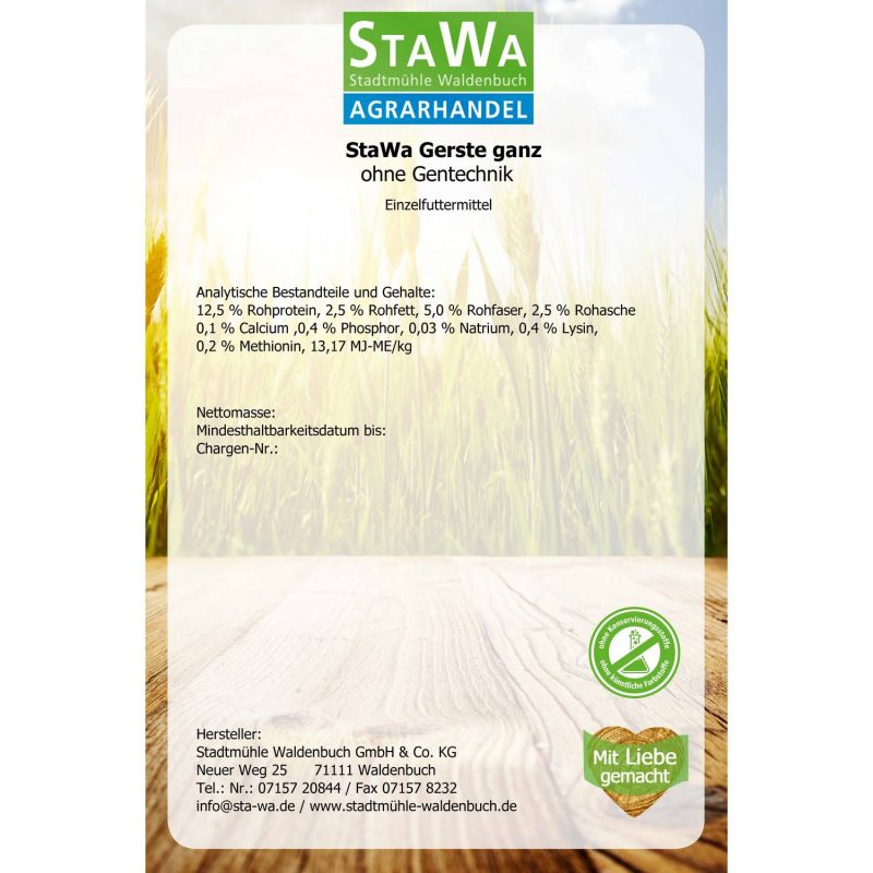 StaWa Braugerste - Futtergerste 25 kg ohne Gentechnik – Detailbild 1 – jetzt kaufen bei Stadtmühle Waldenbuch