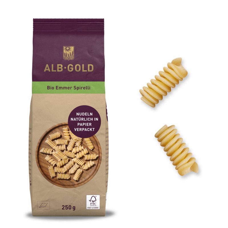 ALB-GOLD Bio Urgetreide Pasta Emmer Spirelli – jetzt kaufen bei Stadtmühle Waldenbuch Onlineshop