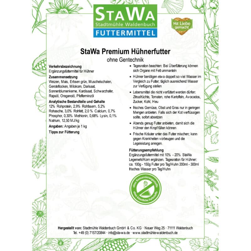 StaWa Premium Hühnerfutter, Geflügelkörnerfutter, ohne Gentechnik, mit Oregano und Pfefferminz-Öl – Detailbild 3 – jetzt kaufen bei Stadtmühle Waldenbuch