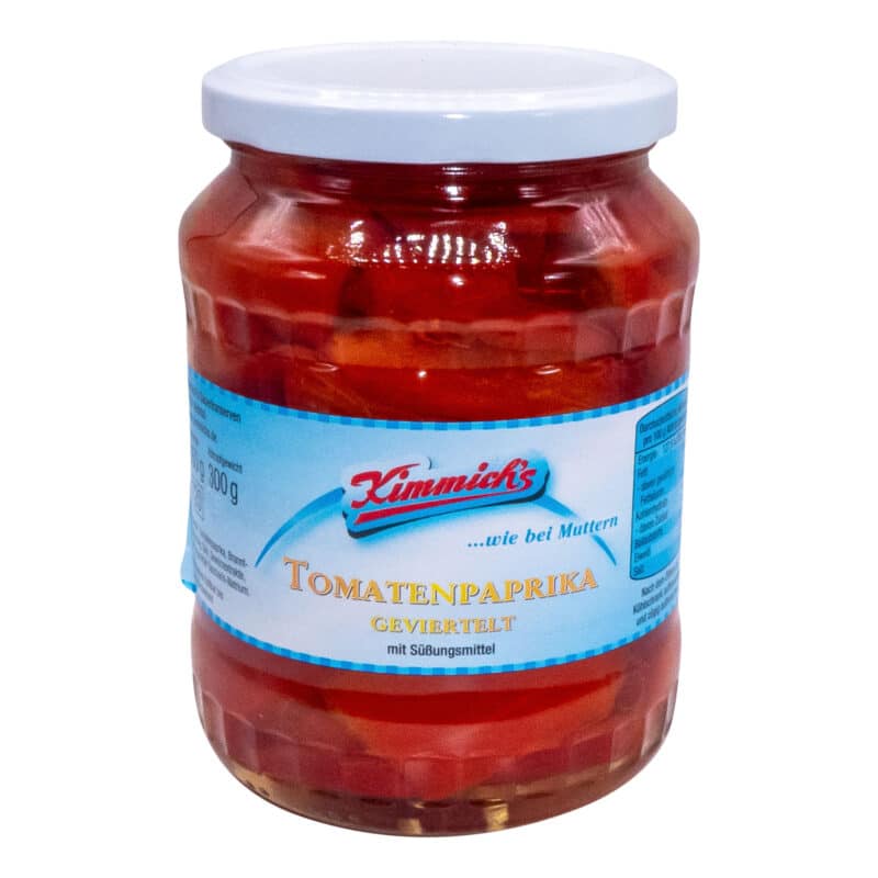 Glas Tomatenpaprika geviertelt