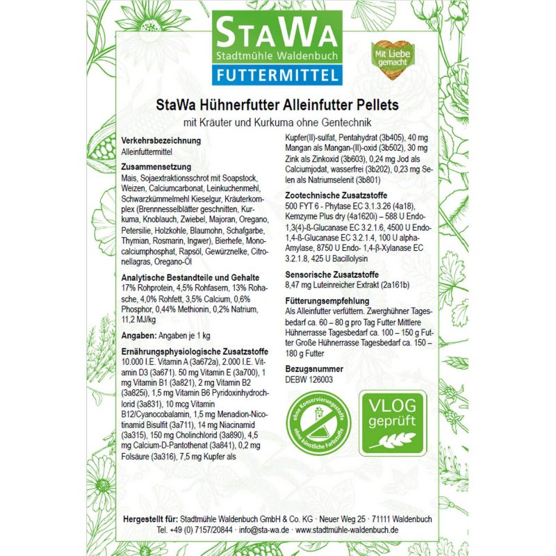 Alleinfutter Pellets mit Kräuter und Kurkuma