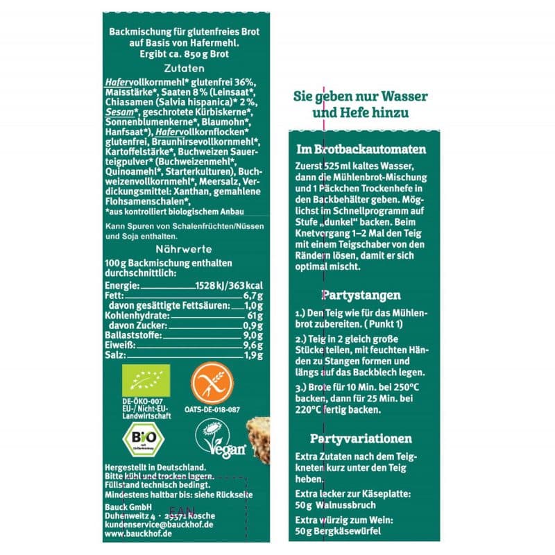 Bio Mühlenbrot 7-Saaten Backmischung glutenfrei 500g – jetzt kaufen bei Stadtmühle Waldenbuch