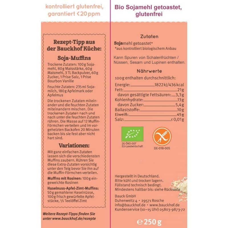 Bauckhof Bio Sojamehl getoastet, glutenfrei 250g (Ei-Ersatz) – Detailbild 1 – jetzt kaufen bei Stadtmühle Waldenbuch