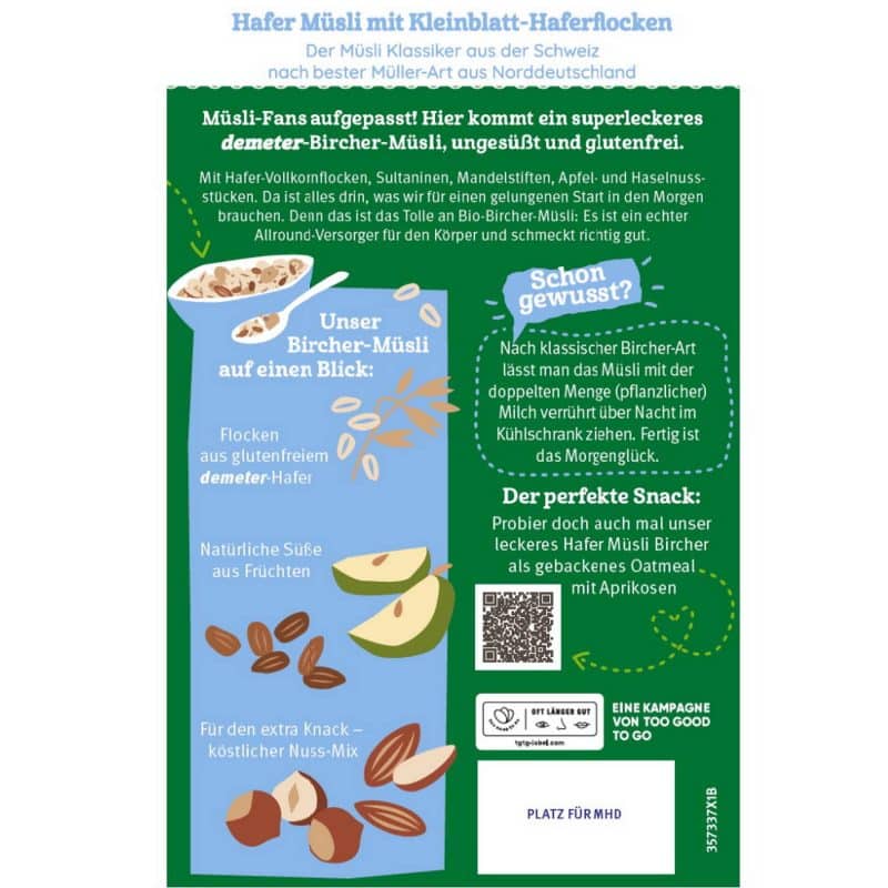 Bauckhof - Bircher Müsli Hafer, glutenfrei, ungesüßt – Detailbild 2 – jetzt kaufen bei Stadtmühle Waldenbuch