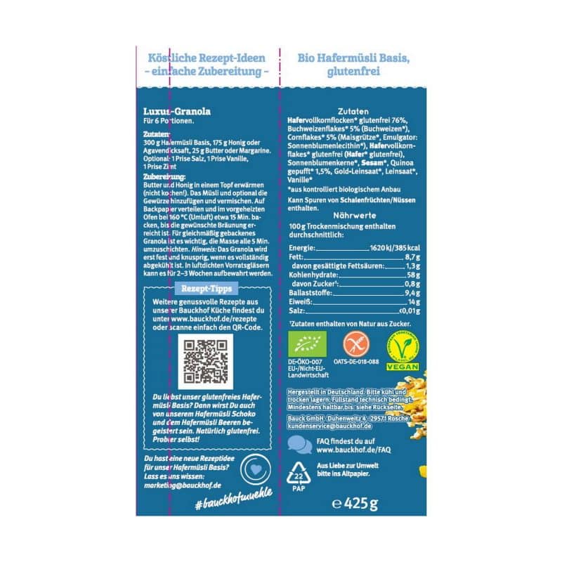 Bauckhof - Bio Hafermüsli Basis ungesüßt – Detailbild 1 – jetzt kaufen bei Stadtmühle Waldenbuch