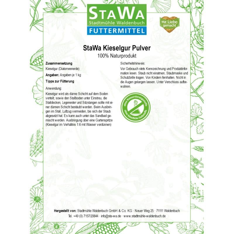 StaWa Kieselgur Pulver 5 kg mit Zerstäuberflasche für Hühner, Wachteln und Pferde – Detailbild 2 – jetzt kaufen bei Stadtmühle Waldenbuch